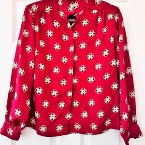 Elegant Red Vintage Patterned Women's Top